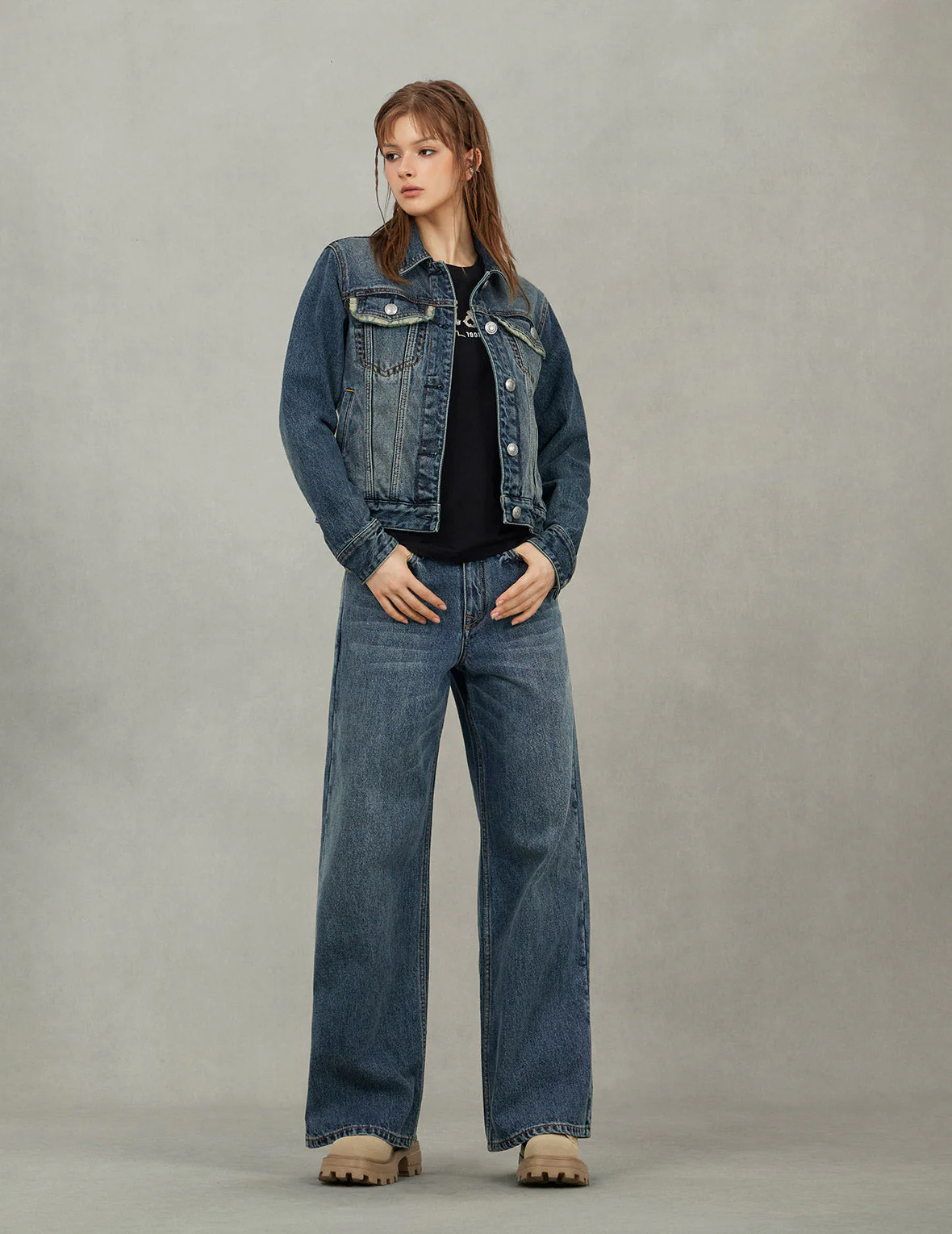Brocade Inserted Daicock Regular Fit Denim Jacket - Image 5