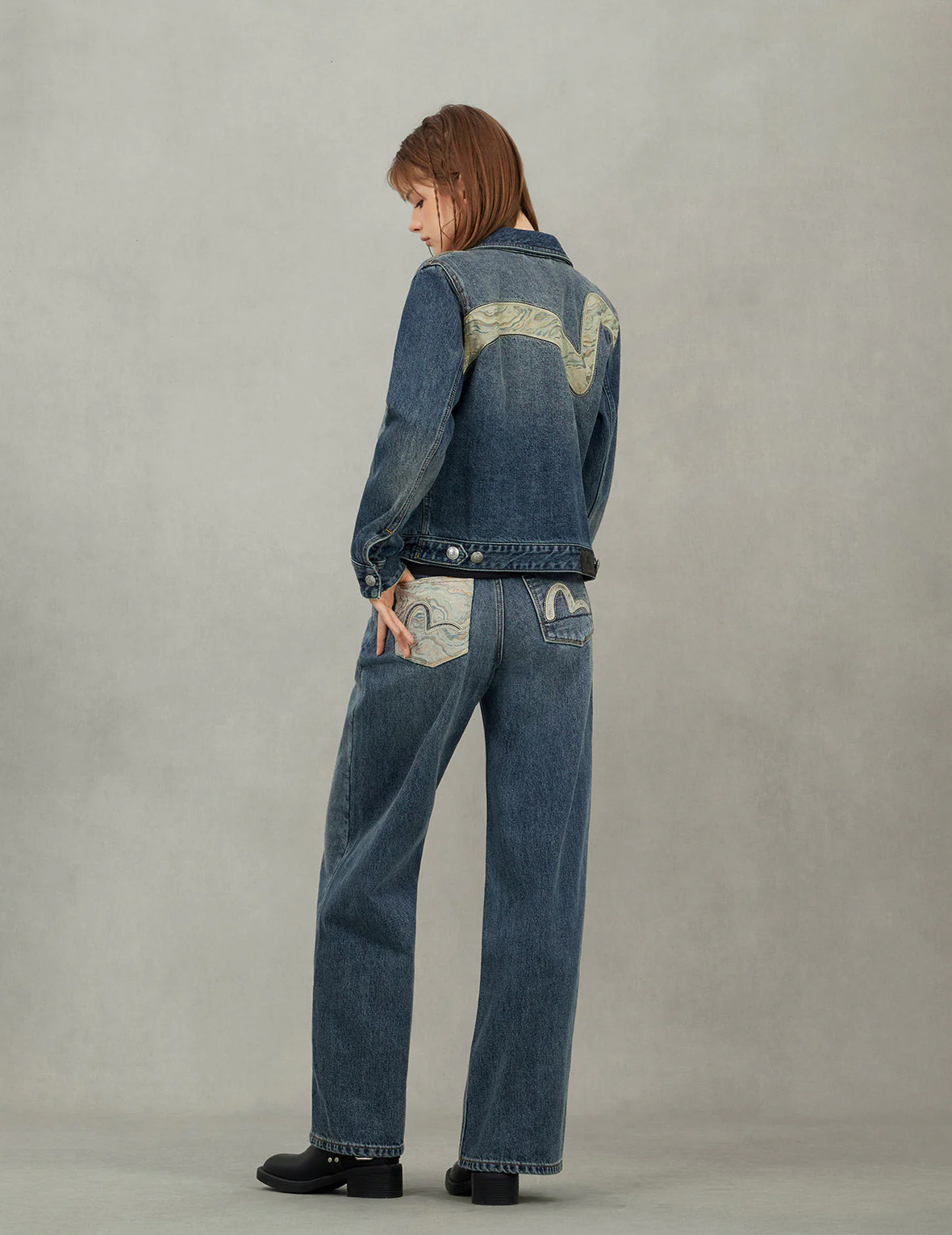 Brocade Inserted Daicock Regular Fit Denim Jacket - Image 6