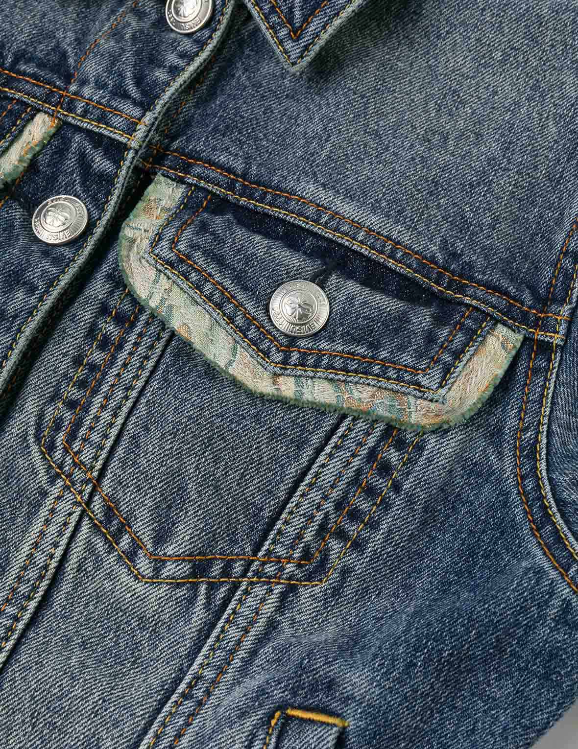 Brocade Inserted Daicock Regular Fit Denim Jacket - Image 8