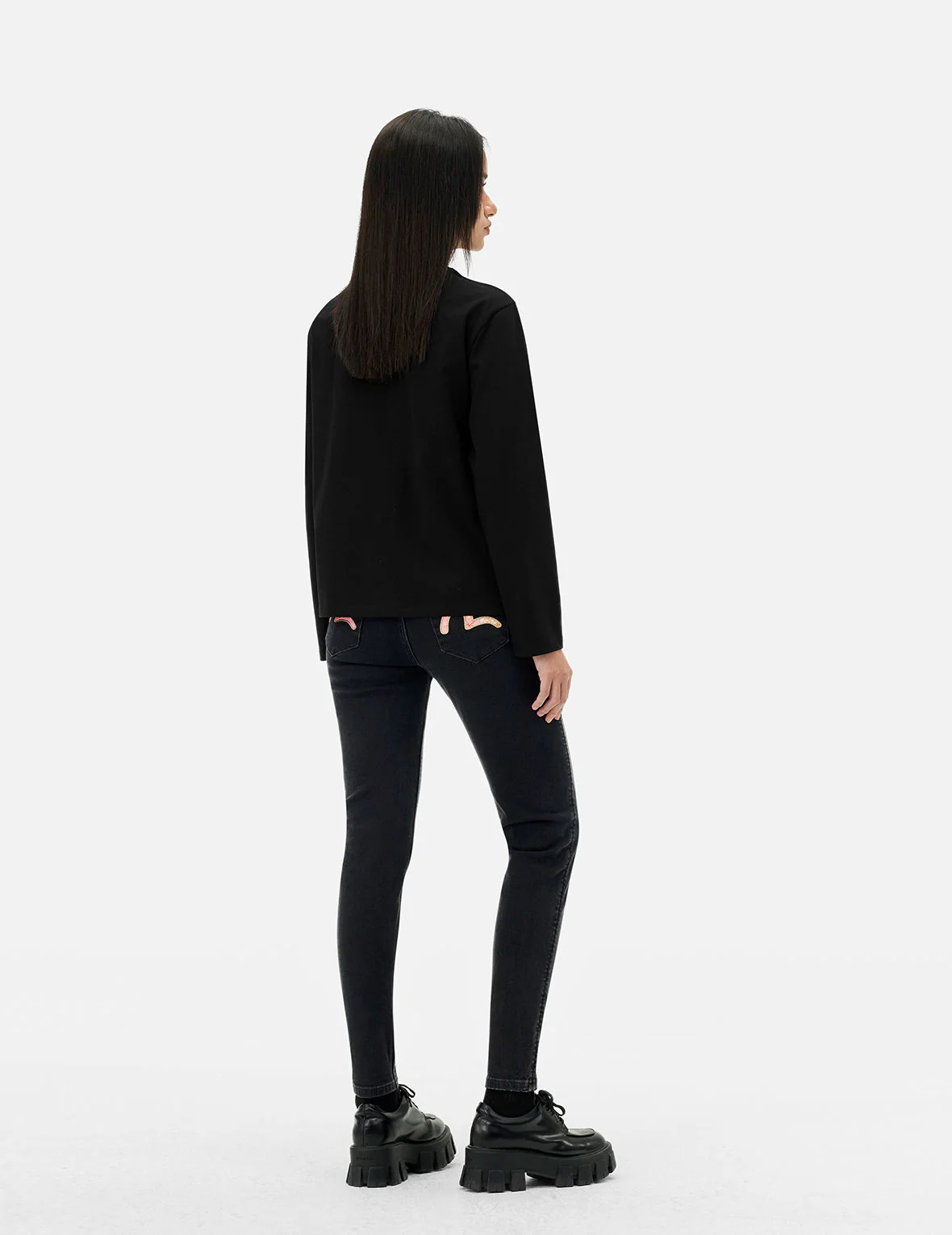 Brocade Inserted Seagull Skinny Jeans - Image 4
