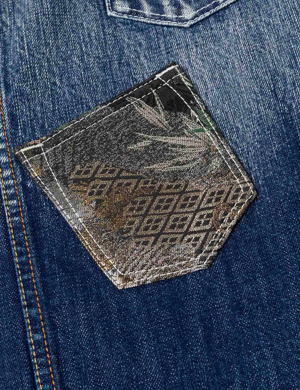 Brocade Patch Multi-pocket Denim Jacket - Image 10