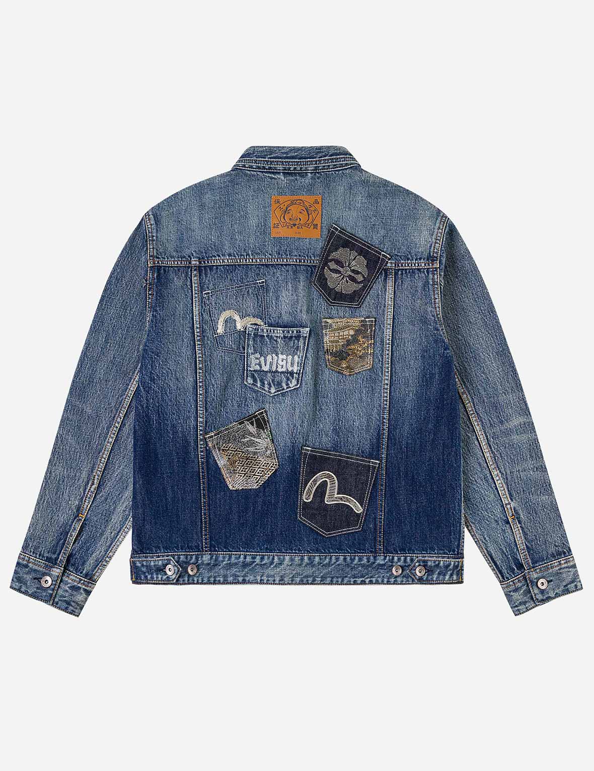Brocade Patch Multi-pocket Denim Jacket - Image 3