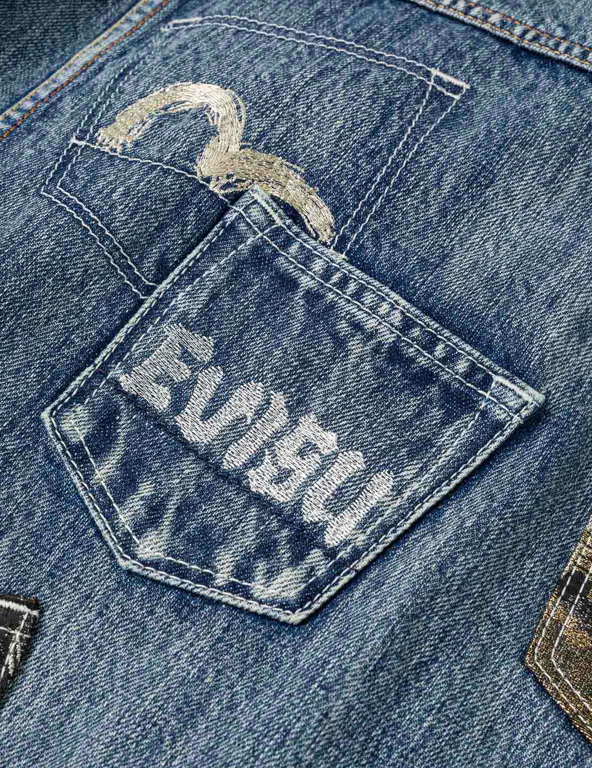 Brocade Patch Multi-pocket Denim Jacket - Image 6