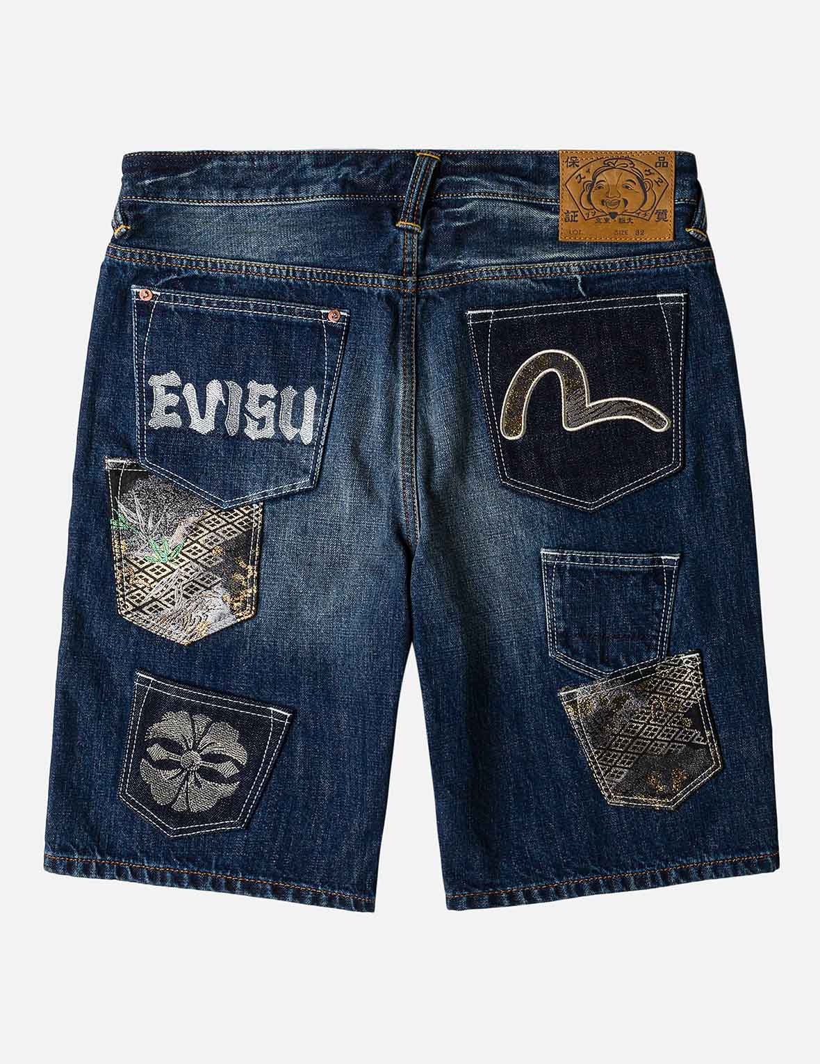 Brocade Patchwork Denim Shorts - Image 3