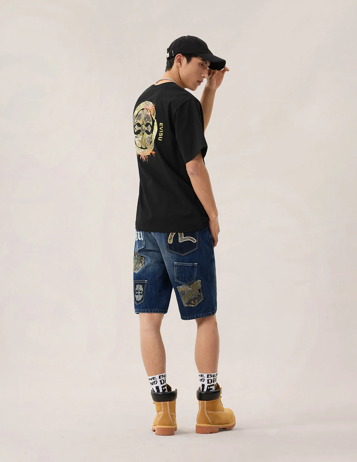 Brocade Patchwork Denim Shorts - Image 6