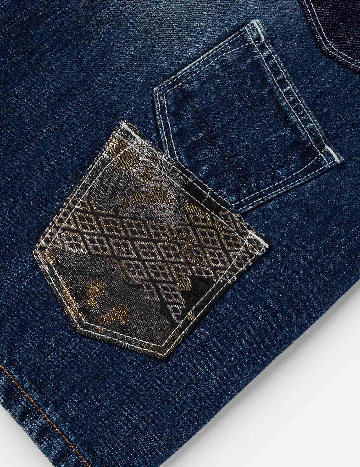 Brocade Patchwork Denim Shorts - Image 9