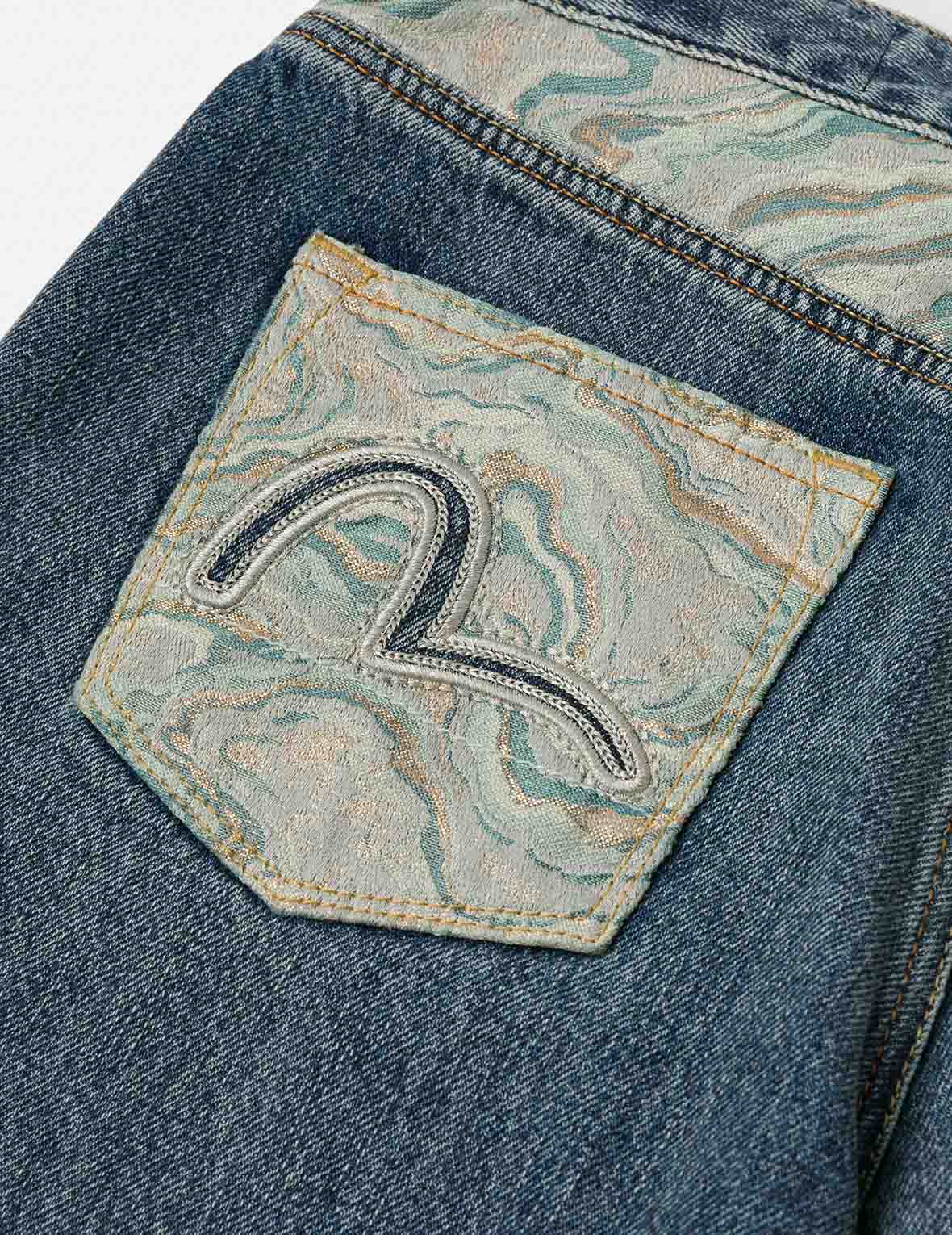 Brocade Pocket and Seagull Appliqué Straight Fit Denim Jeans - Image 7
