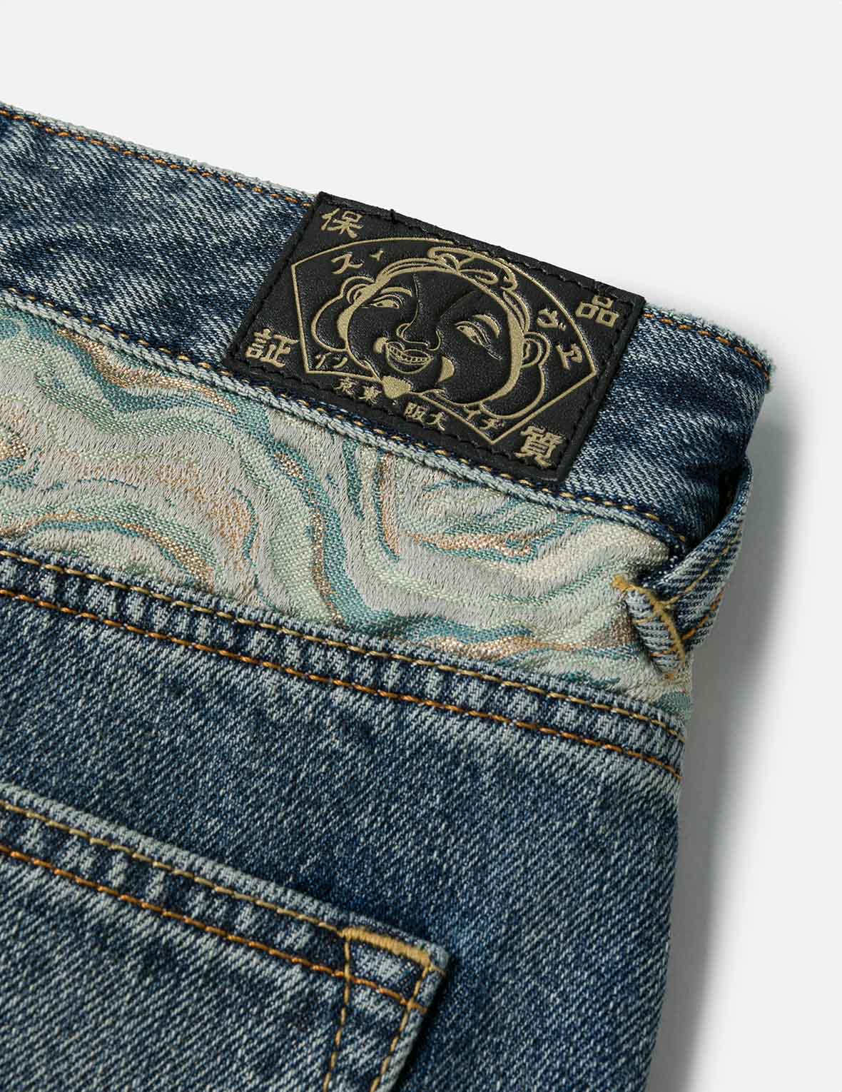 Brocade Pocket and Seagull Appliqué Straight Fit Denim Jeans - Image 8