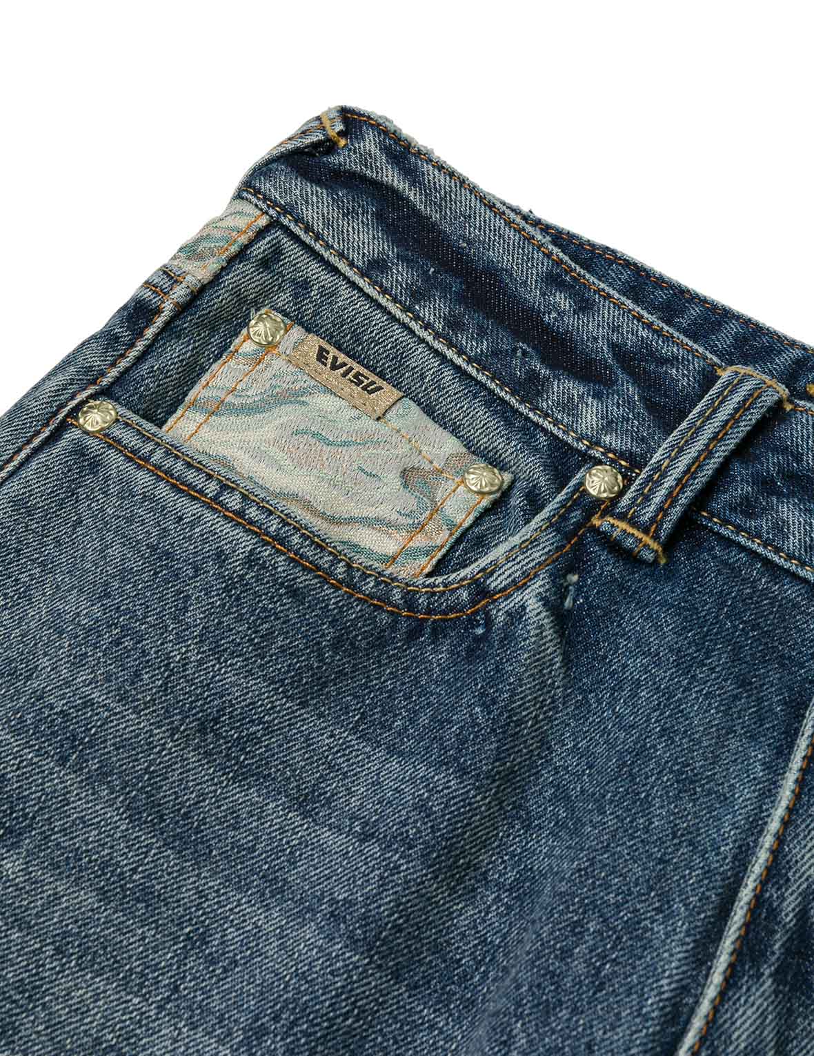 Brocade Pocket and Seagull Appliqué Straight Fit Denim Jeans - Image 9