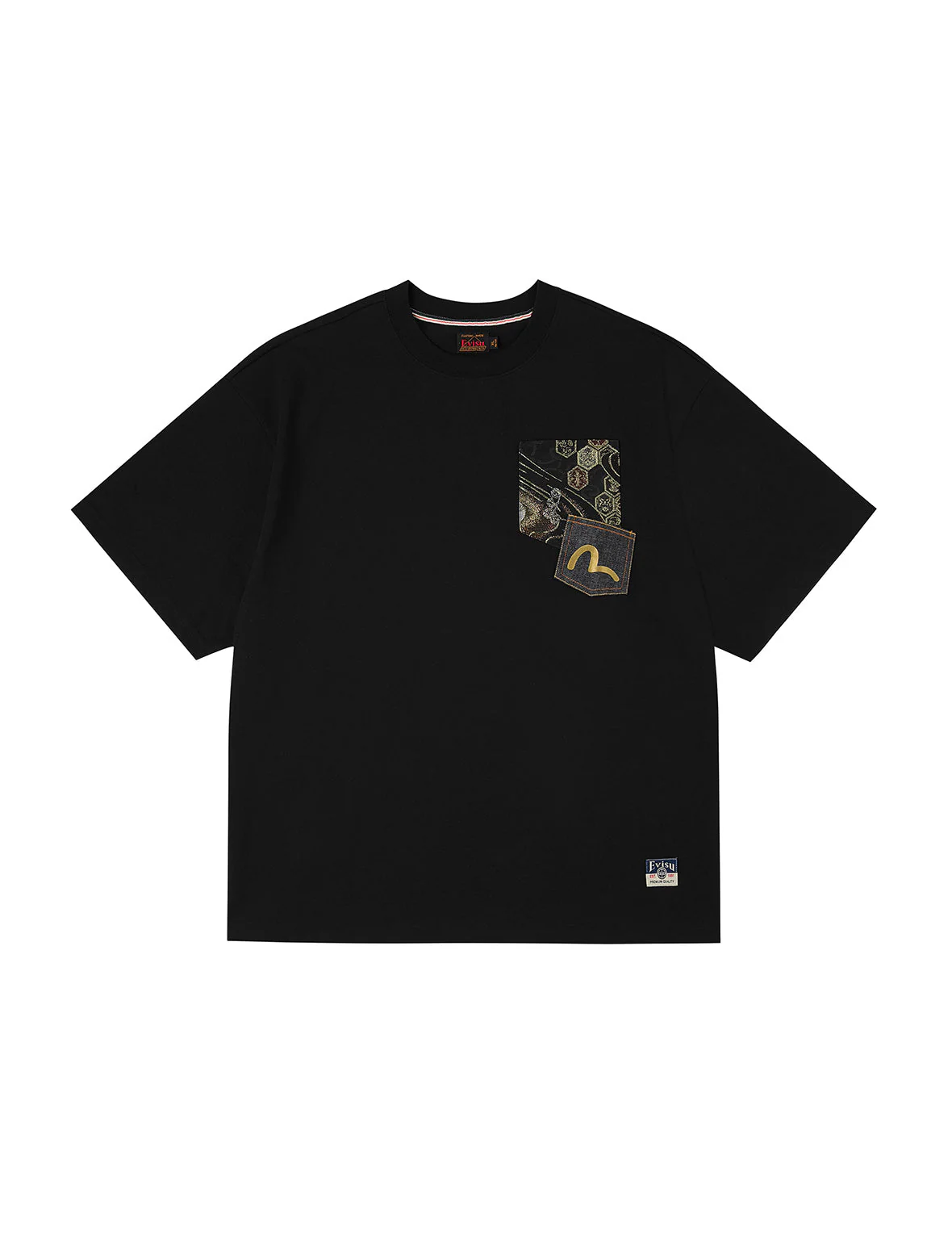 Brocade Pocket with Seagull Foil Print Loose Fit T-Shirt - Image 2