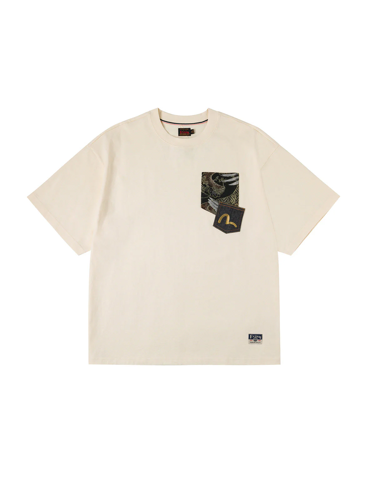 Brocade Pocket with Seagull Foil Print Loose Fit T-Shirt - Image 23