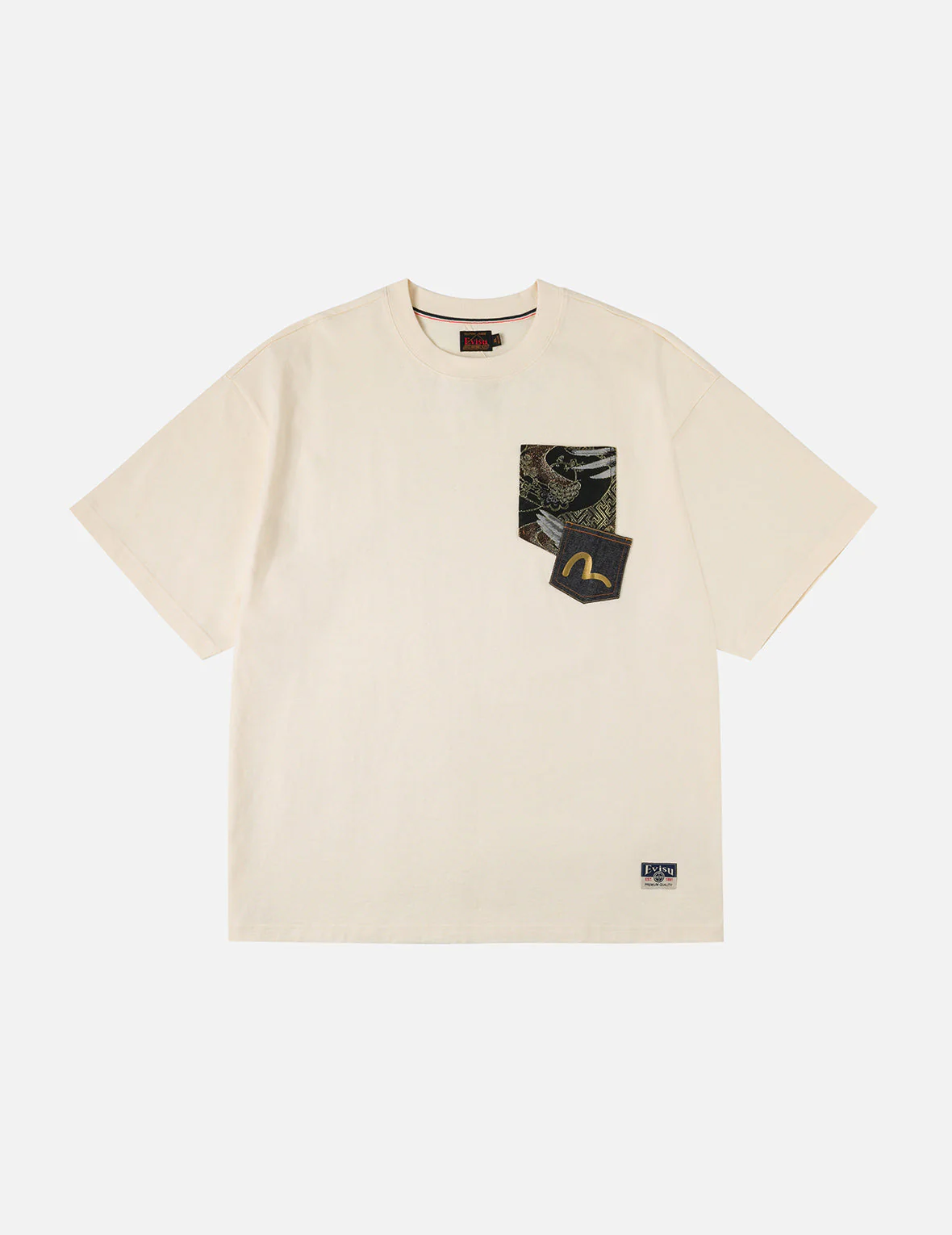 Brocade Pocket with Seagull Foil Print Loose Fit T-Shirt - Image 5