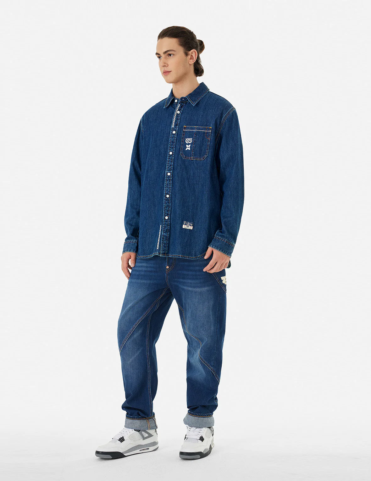Brush Daicock Print Relax Fit Denim Shirt - Image 4