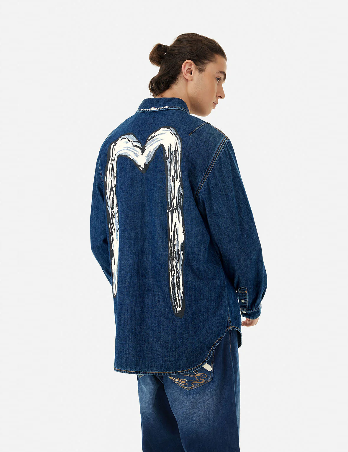 Brush Daicock Print Relax Fit Denim Shirt - Image 5