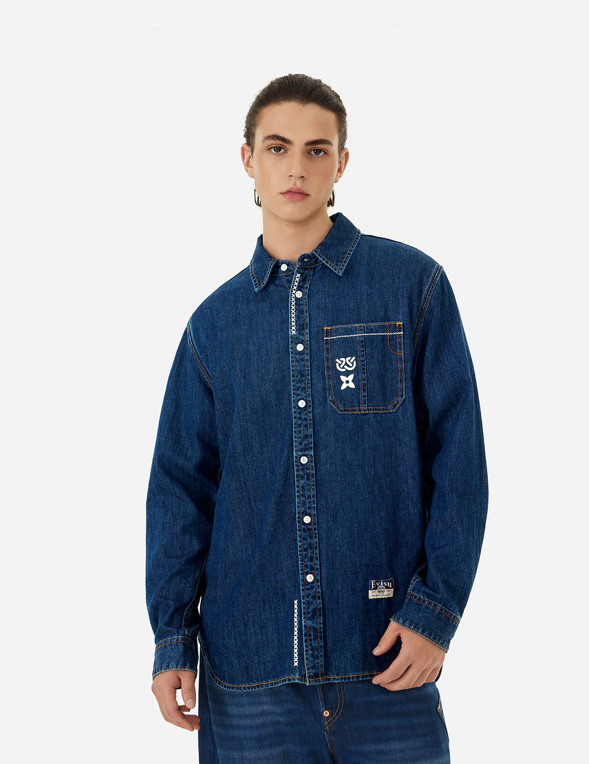 Brush Daicock Print Relax Fit Denim Shirt - Image 6
