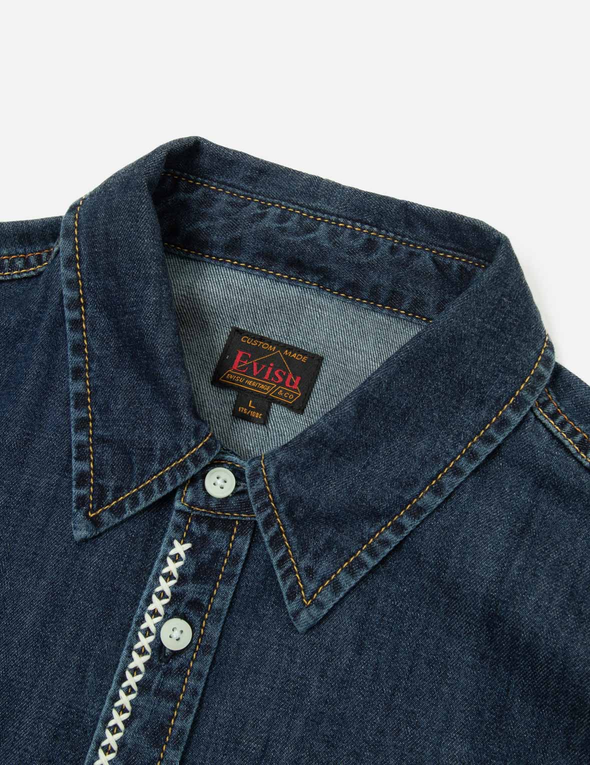 Brush Daicock Print Relax Fit Denim Shirt - Image 7