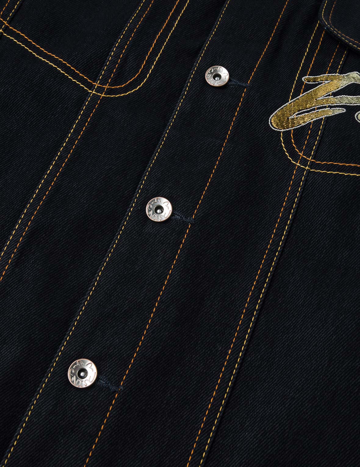 Brushstroke Daicock Print with Logo Embroidery Loose Fit Denim Jacket - Image 10