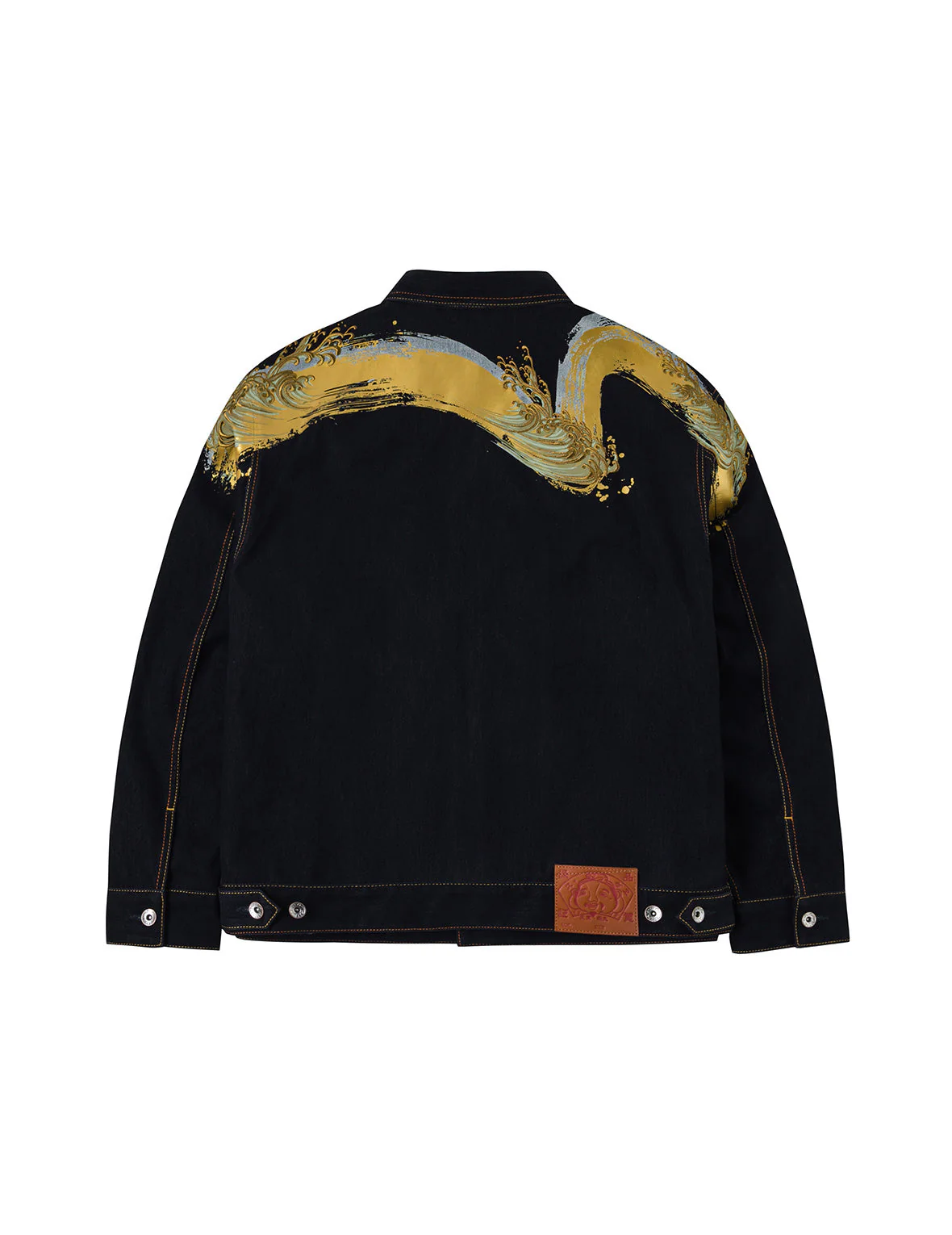 Brushstroke Daicock Print with Logo Embroidery Loose Fit Denim Jacket - Image 14