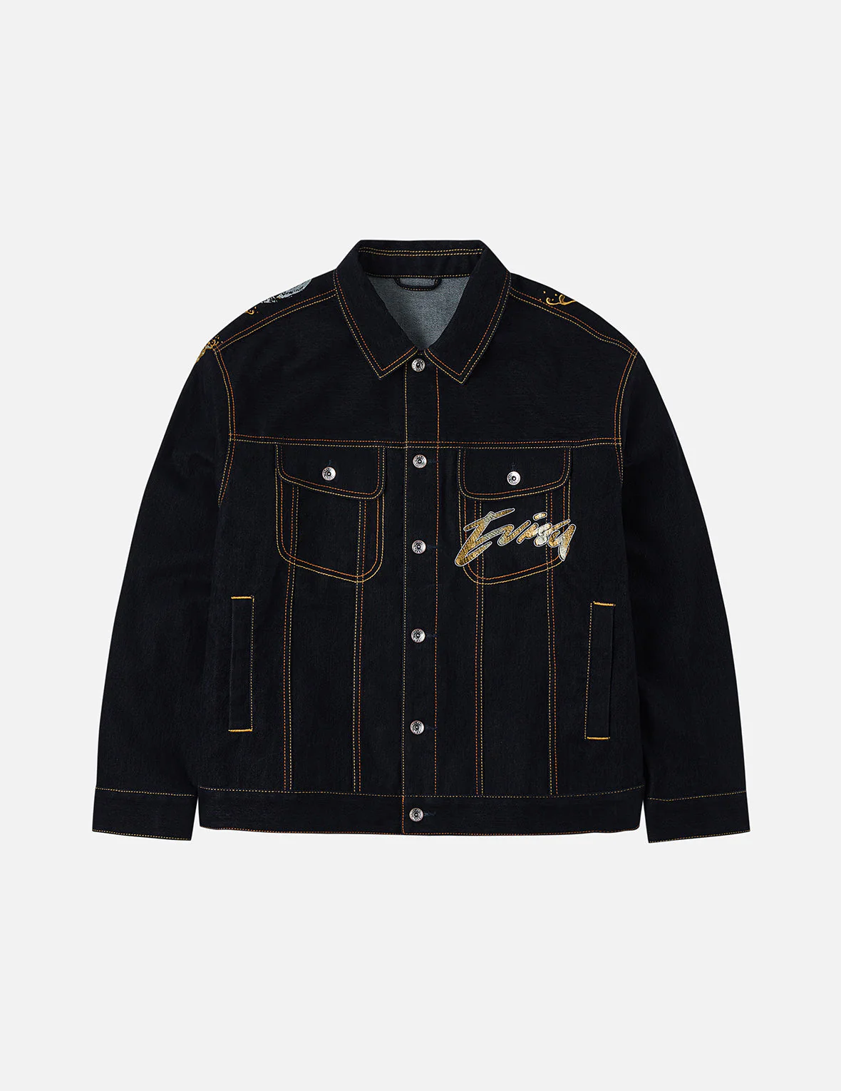 Brushstroke Daicock Print with Logo Embroidery Loose Fit Denim Jacket - Image 4