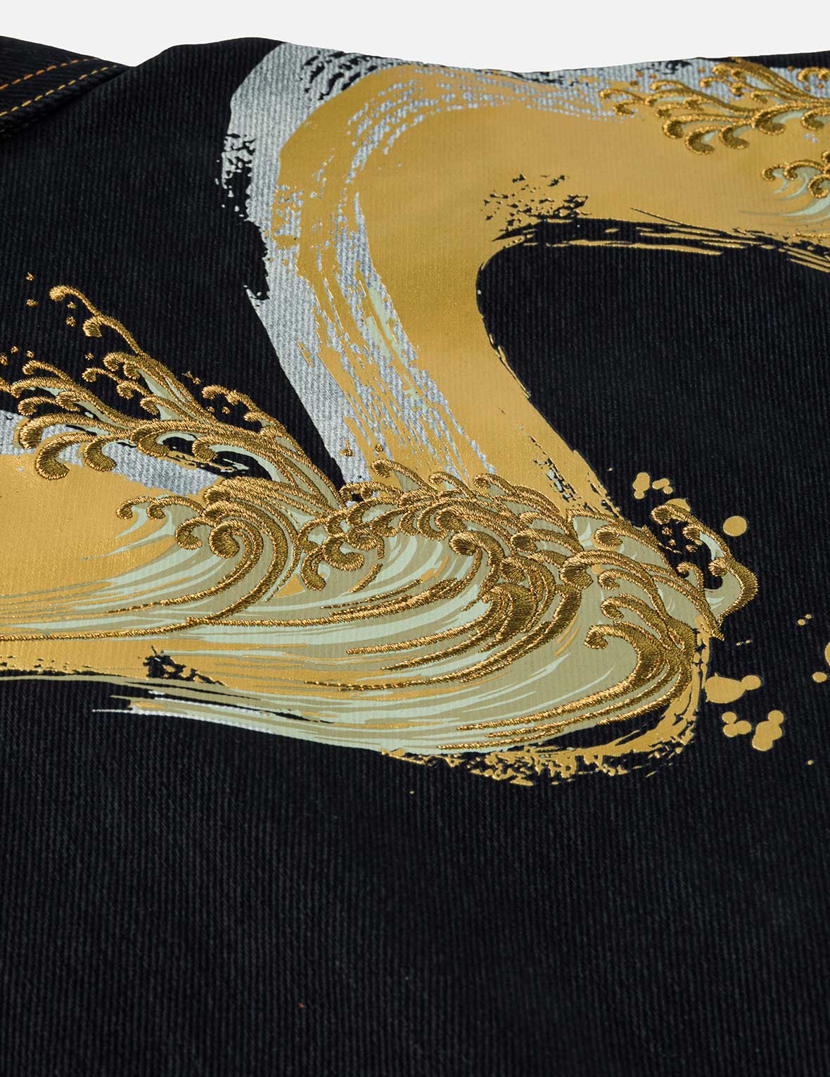 Brushstroke Daicock Print with Logo Embroidery Loose Fit Denim Jacket - Image 7