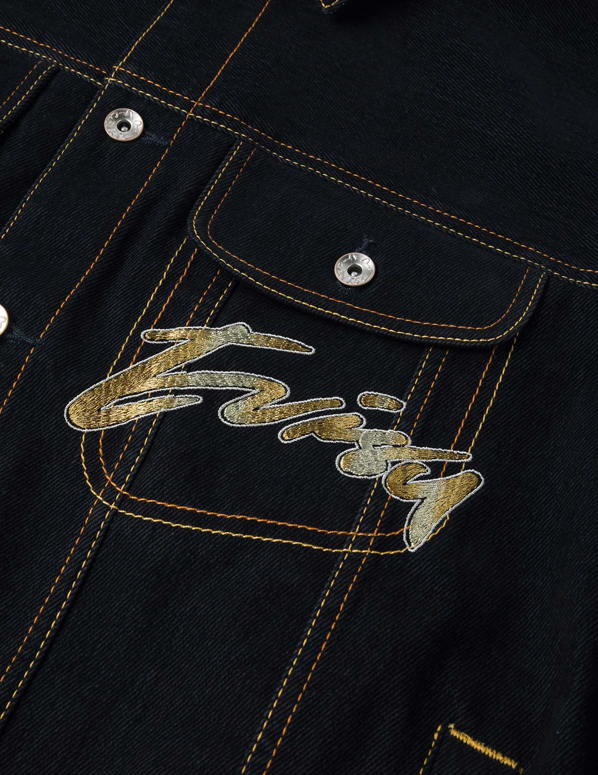 Brushstroke Daicock Print with Logo Embroidery Loose Fit Denim Jacket - Image 8