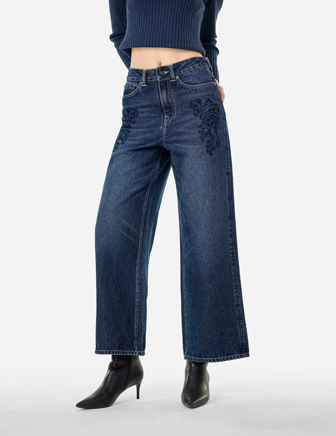 Butterfly and Seagull Embroidery Wide-leg Jeans - Image 7