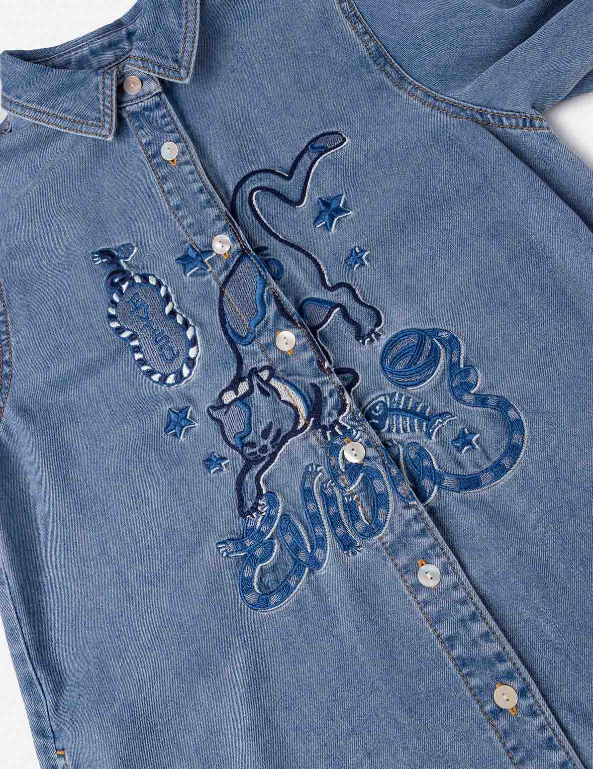 Cat Embroidery Denim Dress - Image 5