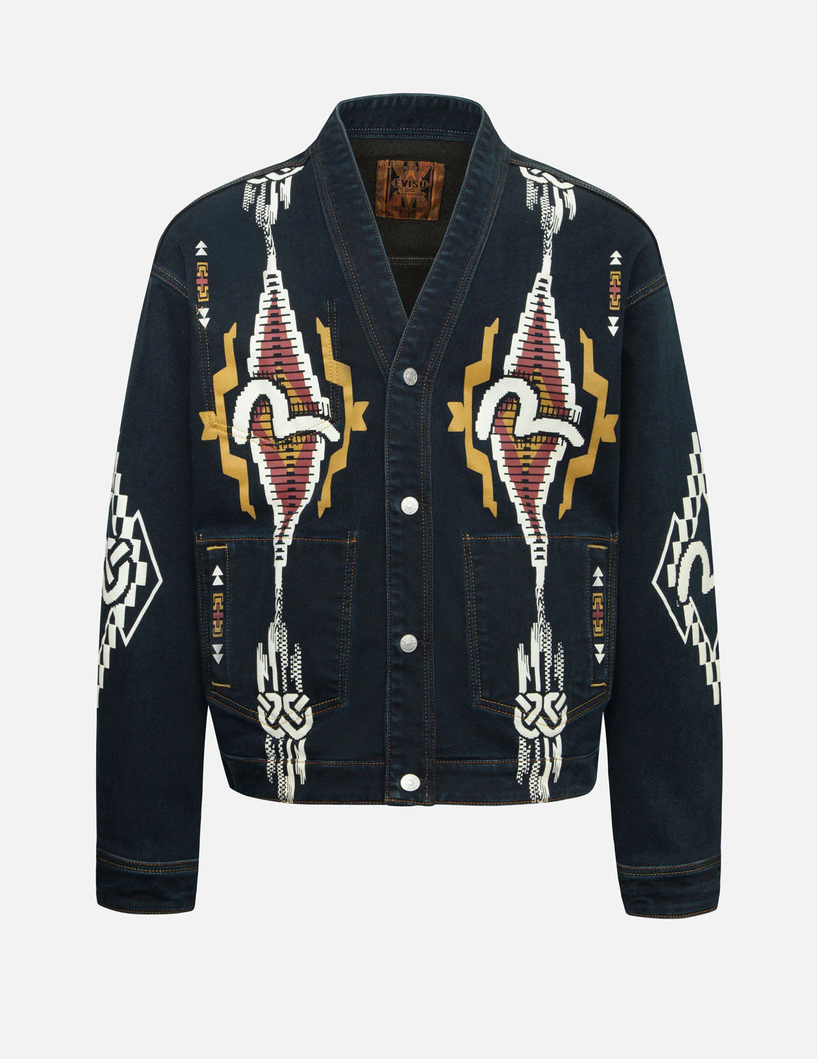 Chimayo Tapestry and Seagull Print Reversible Boxy Denim Jacket - Image 14