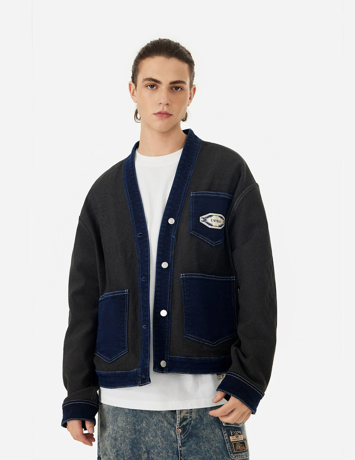Chimayo Tapestry and Seagull Print Reversible Boxy Denim Jacket - Image 20
