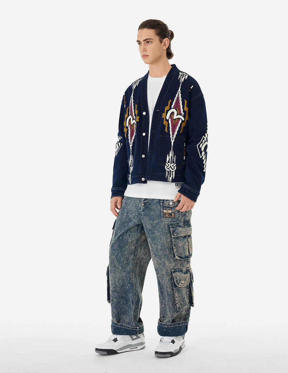 Chimayo Tapestry and Seagull Print Reversible Boxy Denim Jacket - Image 3