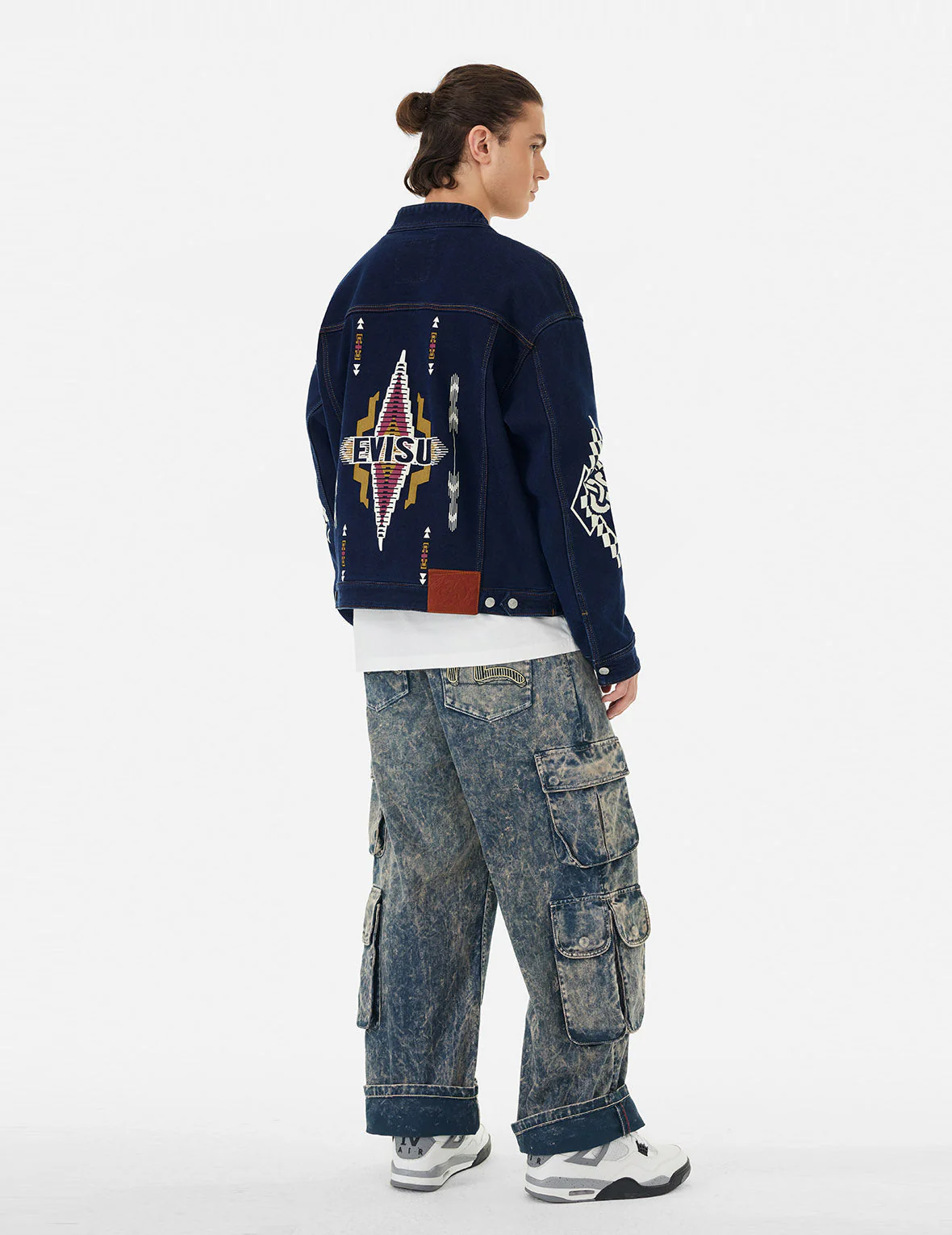 Chimayo Tapestry and Seagull Print Reversible Boxy Denim Jacket - Image 4