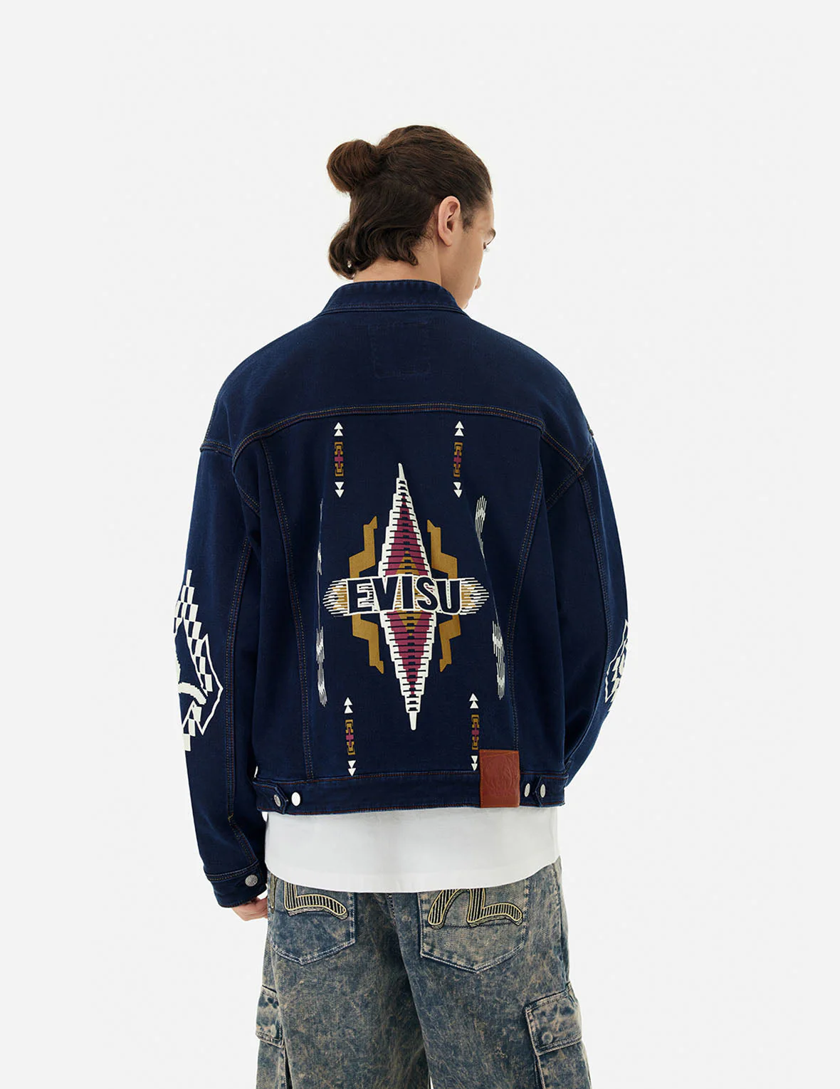 Chimayo Tapestry and Seagull Print Reversible Boxy Denim Jacket - Image 6