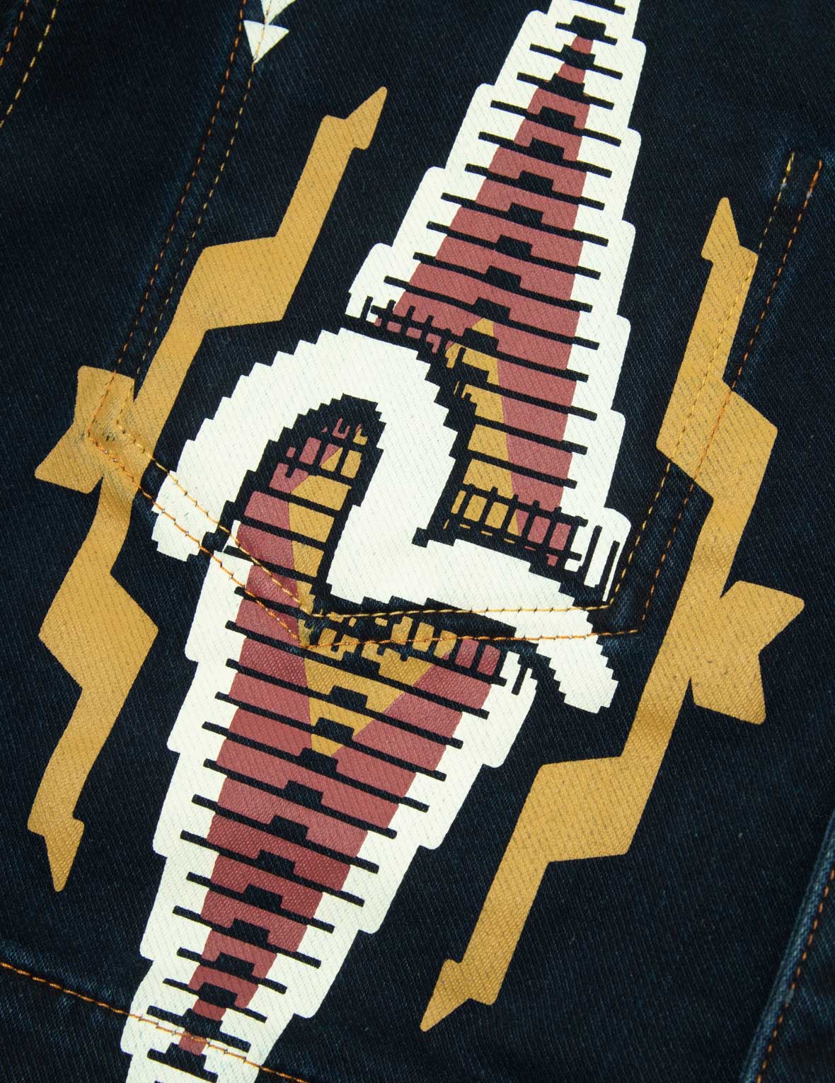 Chimayo Tapestry and Seagull Print Reversible Boxy Denim Jacket - Image 9