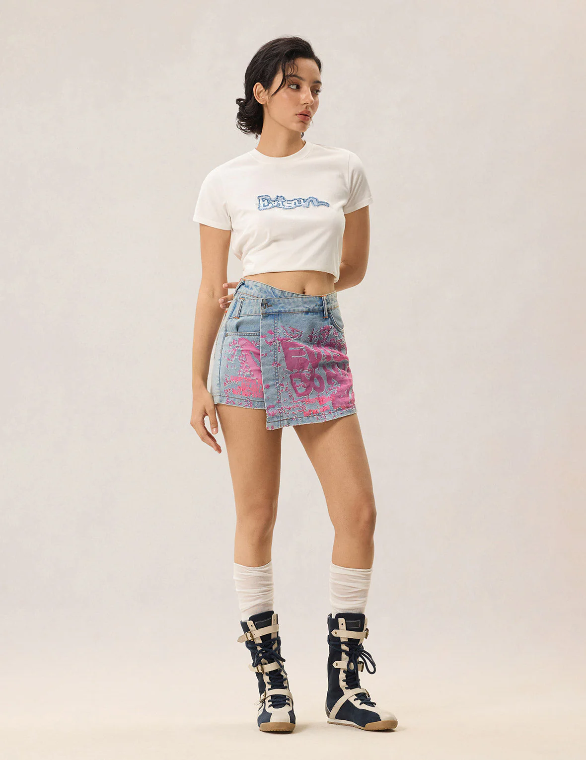 Color Burn-out Wordmark Denim Skort - Image 5