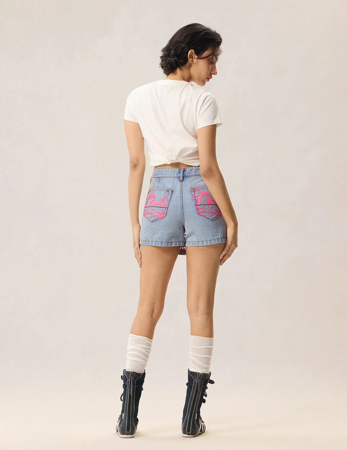 Color Burn-out Wordmark Denim Skort - Image 6