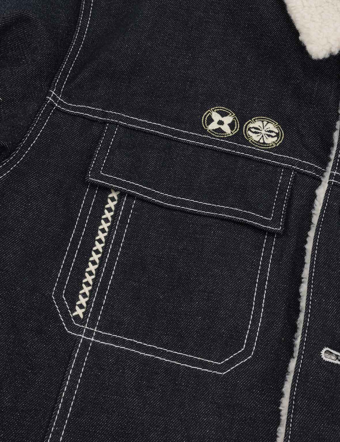 Contracting Embroidery and Inserted Daicock Relax Fit Denim Jacket - Image 7
