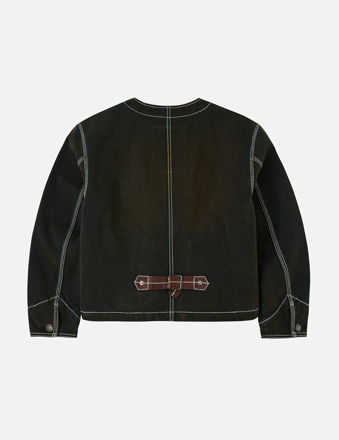 Contrast Stitch Design and Kamon Leather Label Regular Fit Denim Jacket - Image 4