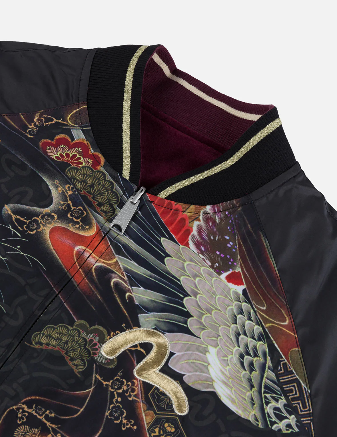 Crane and Logo Embroidery Regular Fit Reversible Bomber Jacket - Image 18