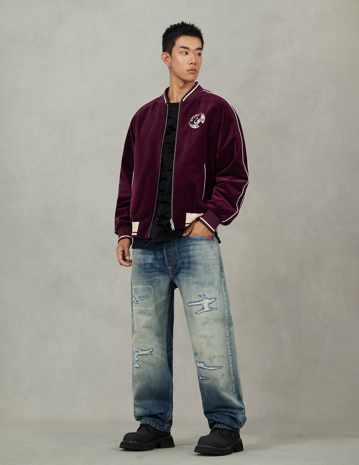 Crane and Logo Embroidery Regular Fit Reversible Bomber Jacket - Image 5