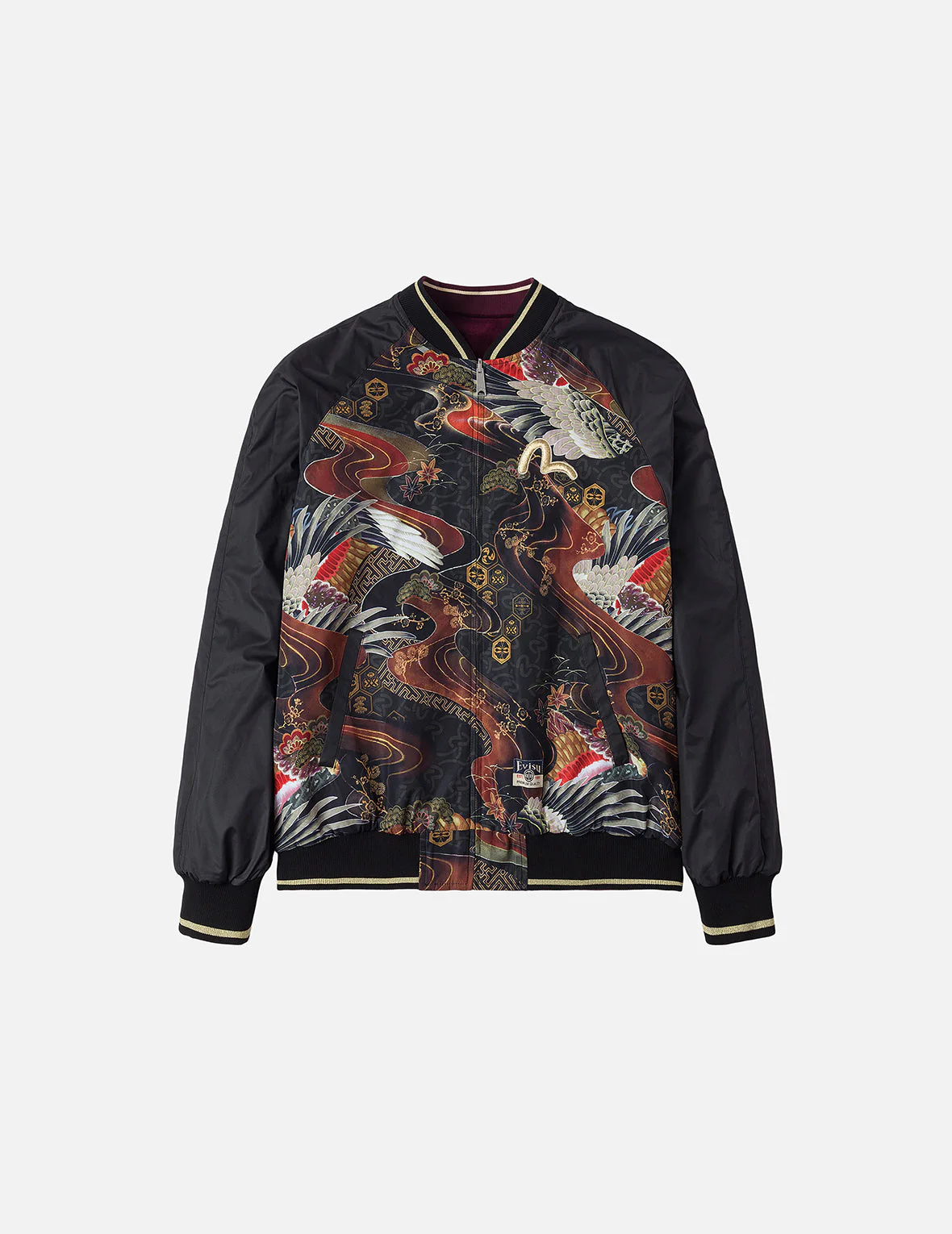 Crane and Logo Embroidery Regular Fit Reversible Bomber Jacket - Image 9