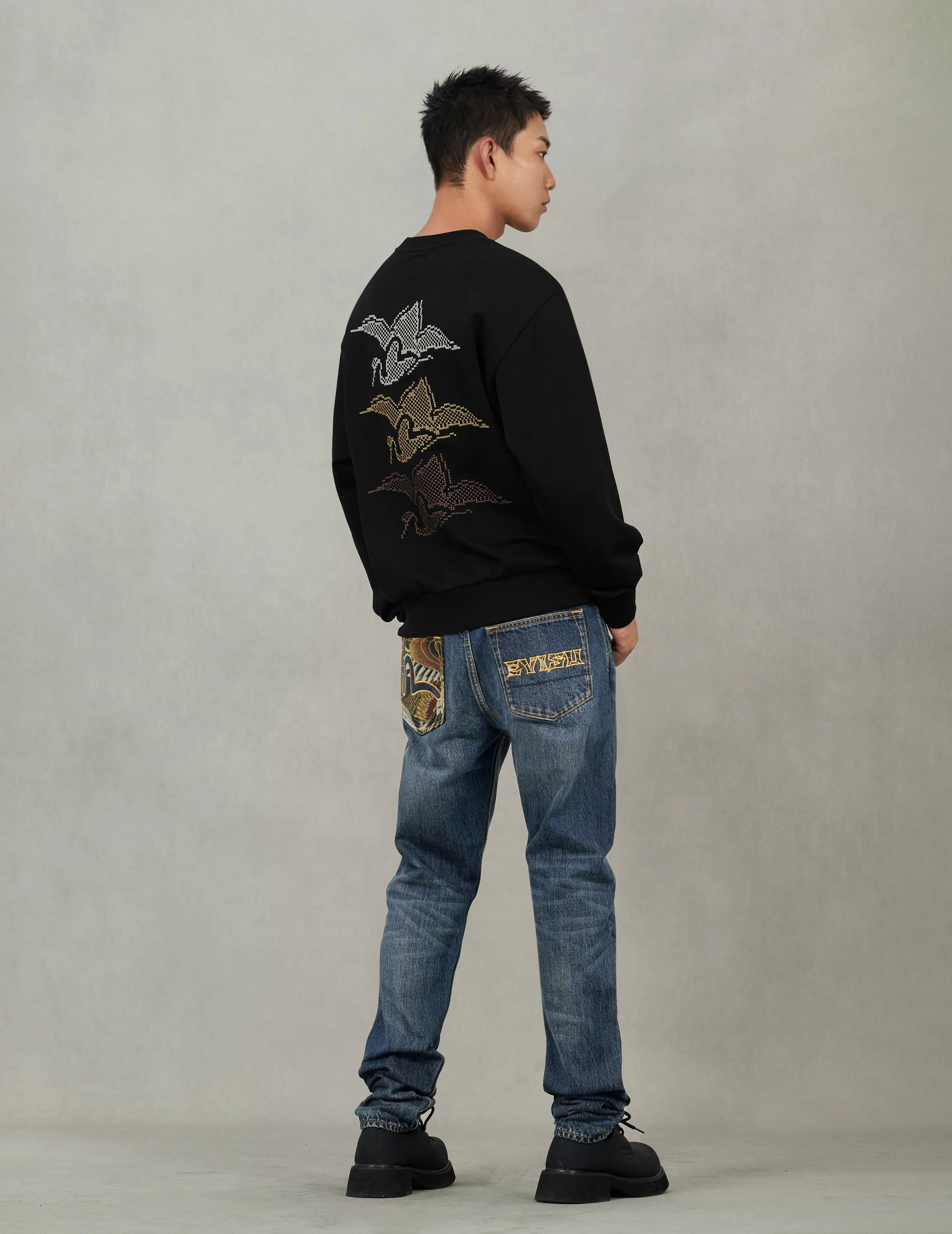 Crane and Seagull Embroidery Relax Fit Sweatshirt - Image 6