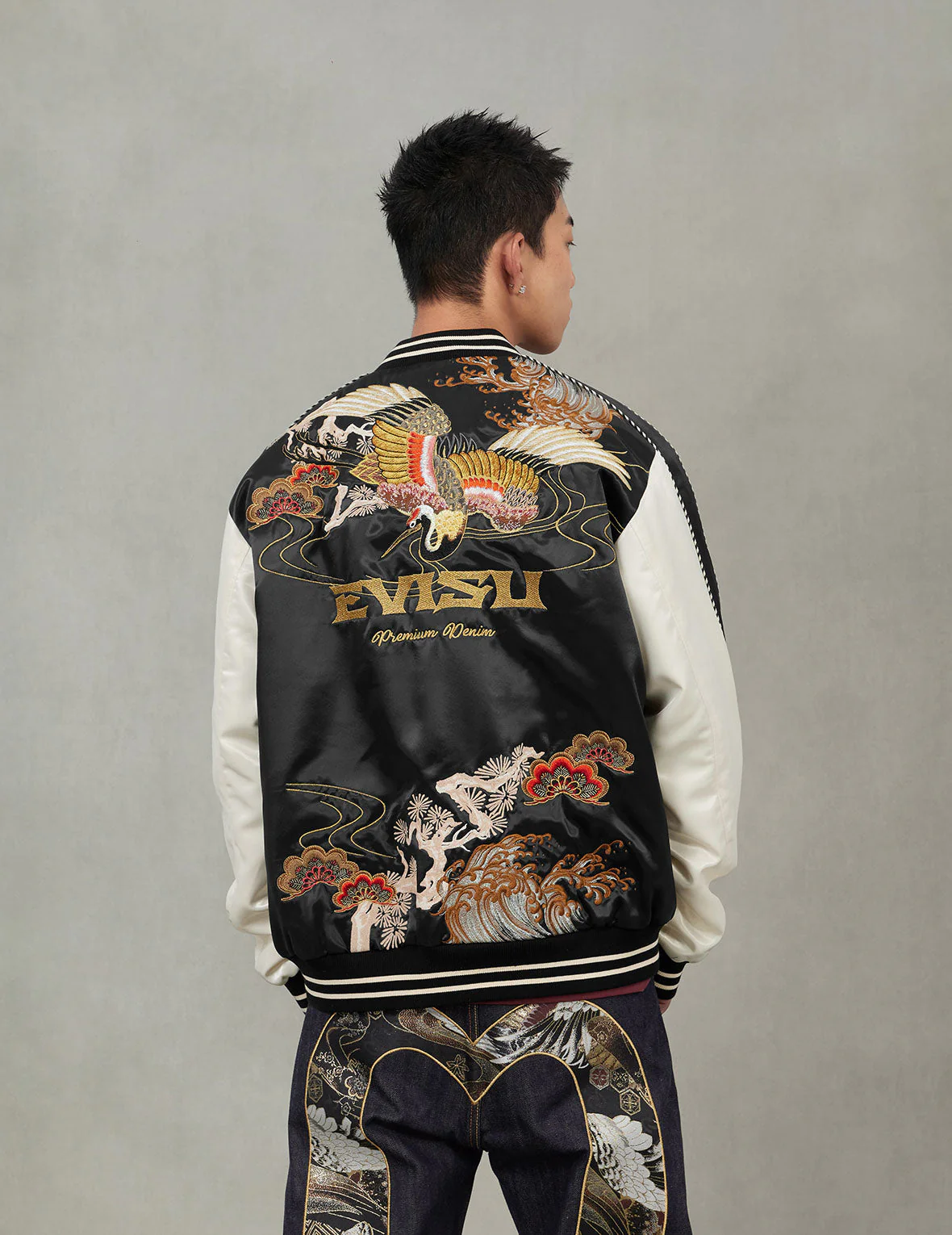 Crane Embroidery Regular Fit Souvenior Jacket - Image 5