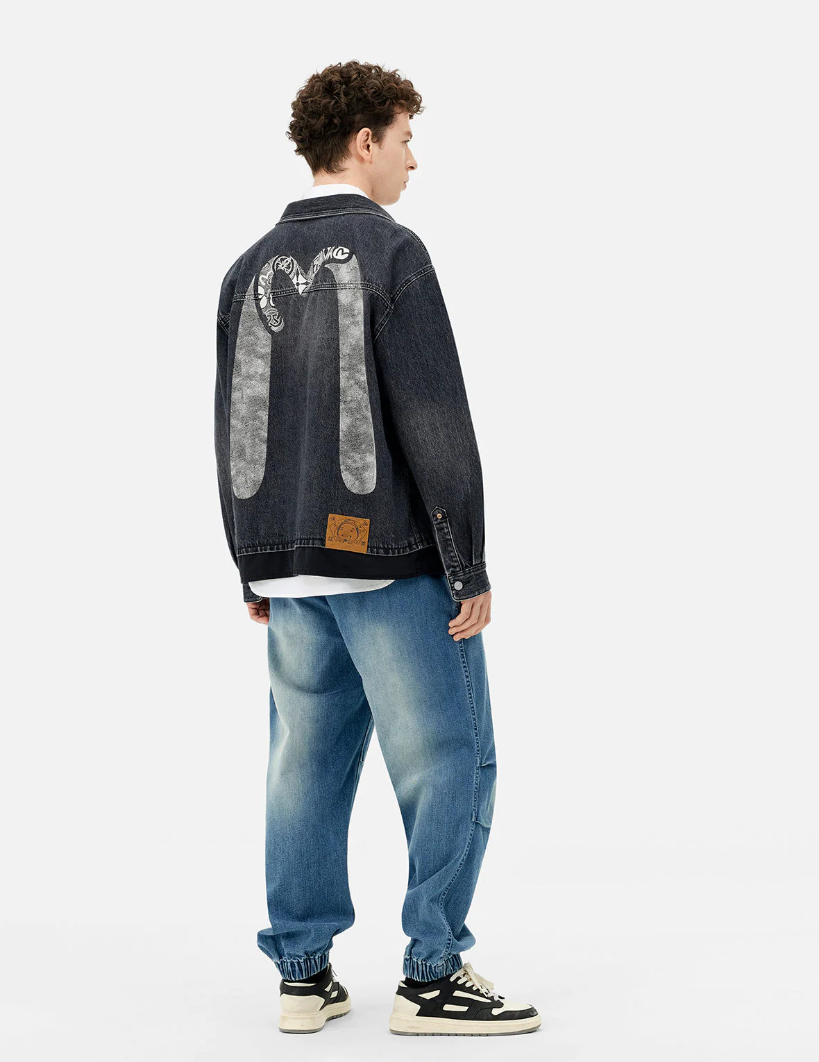 Daicock and Seagull Print Relax Fit 2-in-1 Denim Worker Shirt Jacket - Image 11