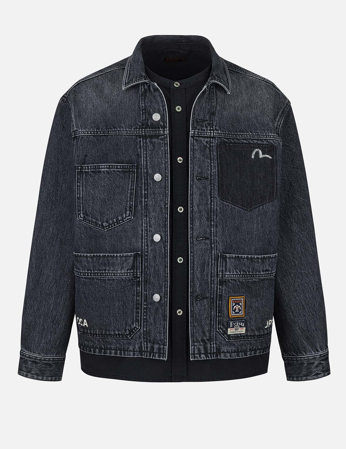 Daicock and Seagull Print Relax Fit 2-in-1 Denim Worker Shirt Jacket - Image 2