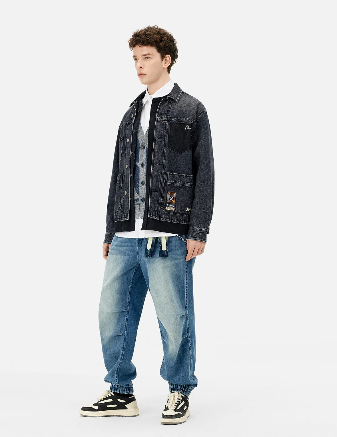 Daicock and Seagull Print Relax Fit 2-in-1 Denim Worker Shirt Jacket - Image 3