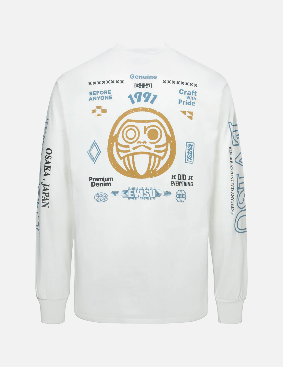 Daruma and Logo Print Fashion Fit Long-Sleeve T-Shirt