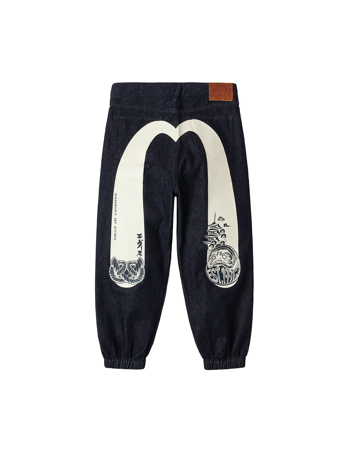 Daruma and Wheel of Wisdom Daicock Print Loose Fit Denim Joggers - Image 12