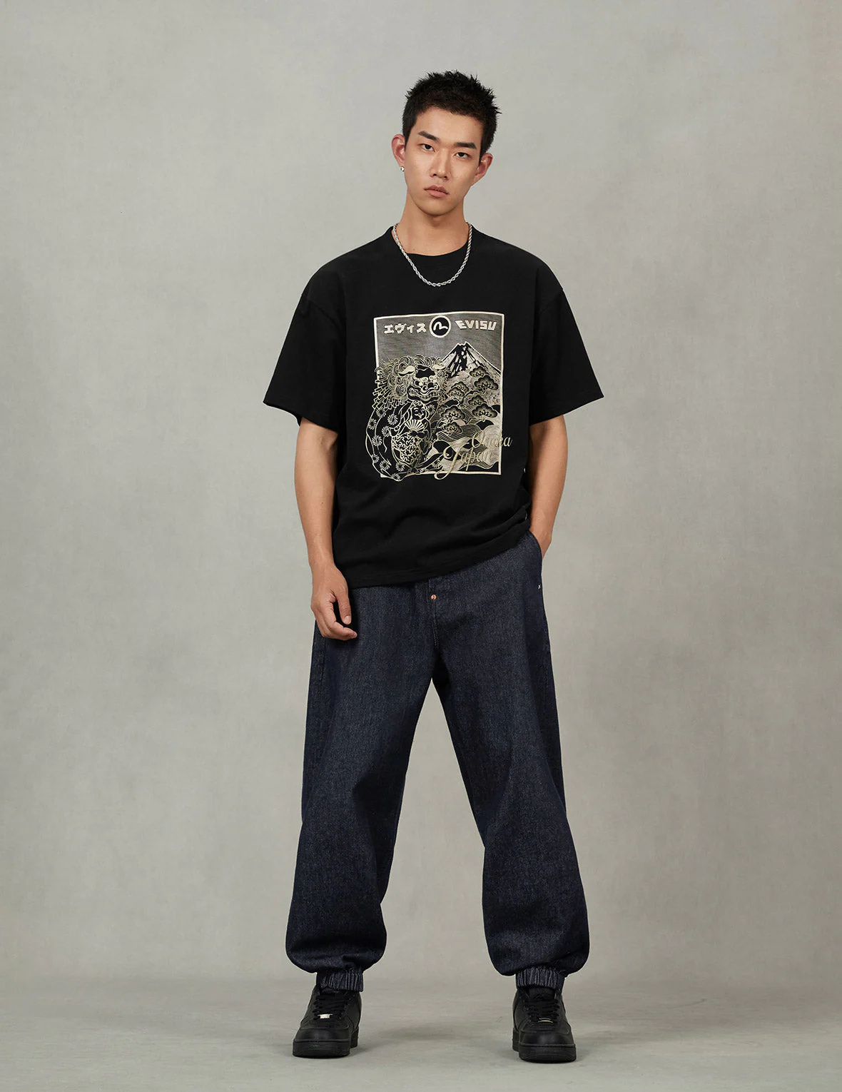 Daruma and Wheel of Wisdom Daicock Print Loose Fit Denim Joggers - Image 5