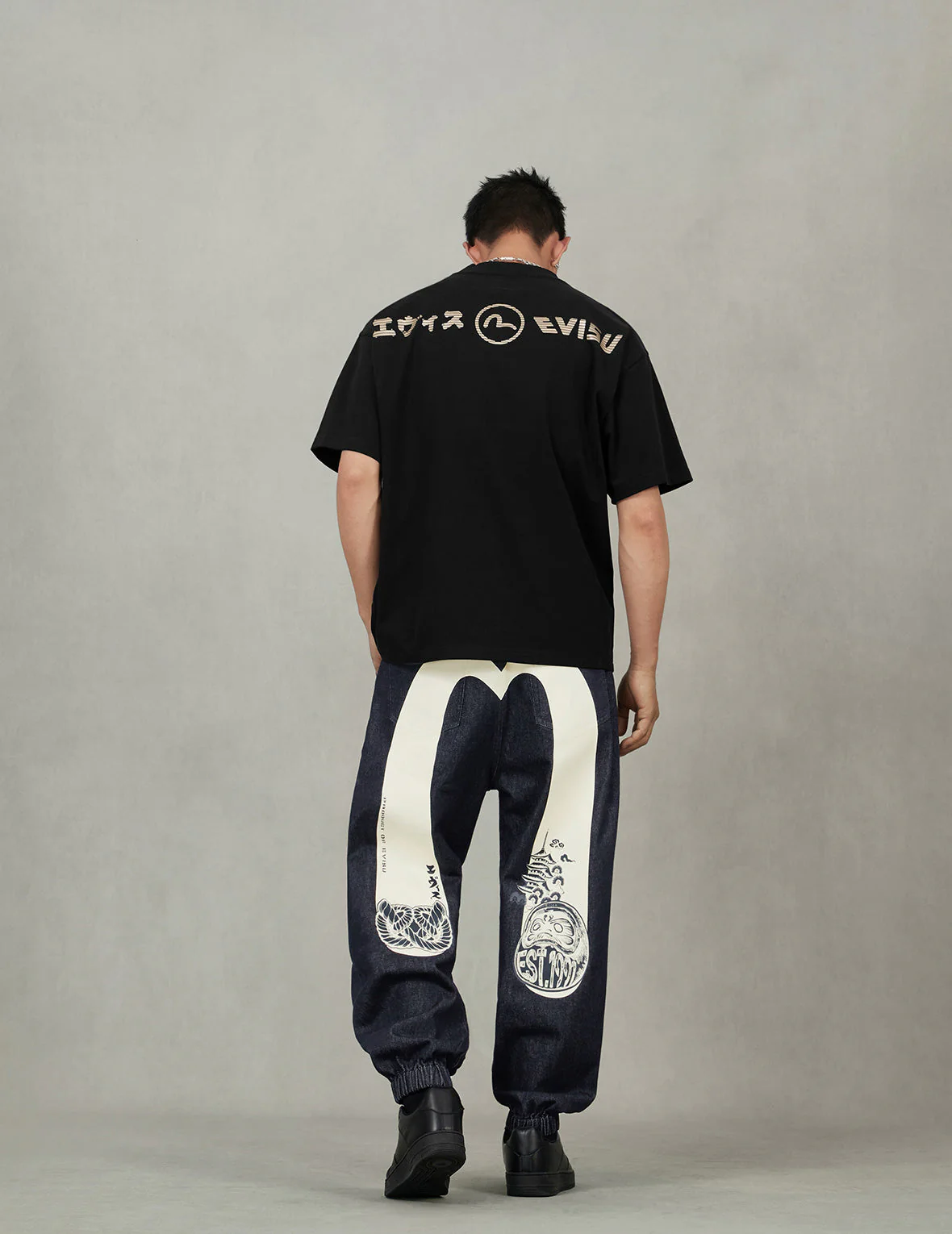 Daruma and Wheel of Wisdom Daicock Print Loose Fit Denim Joggers - Image 6