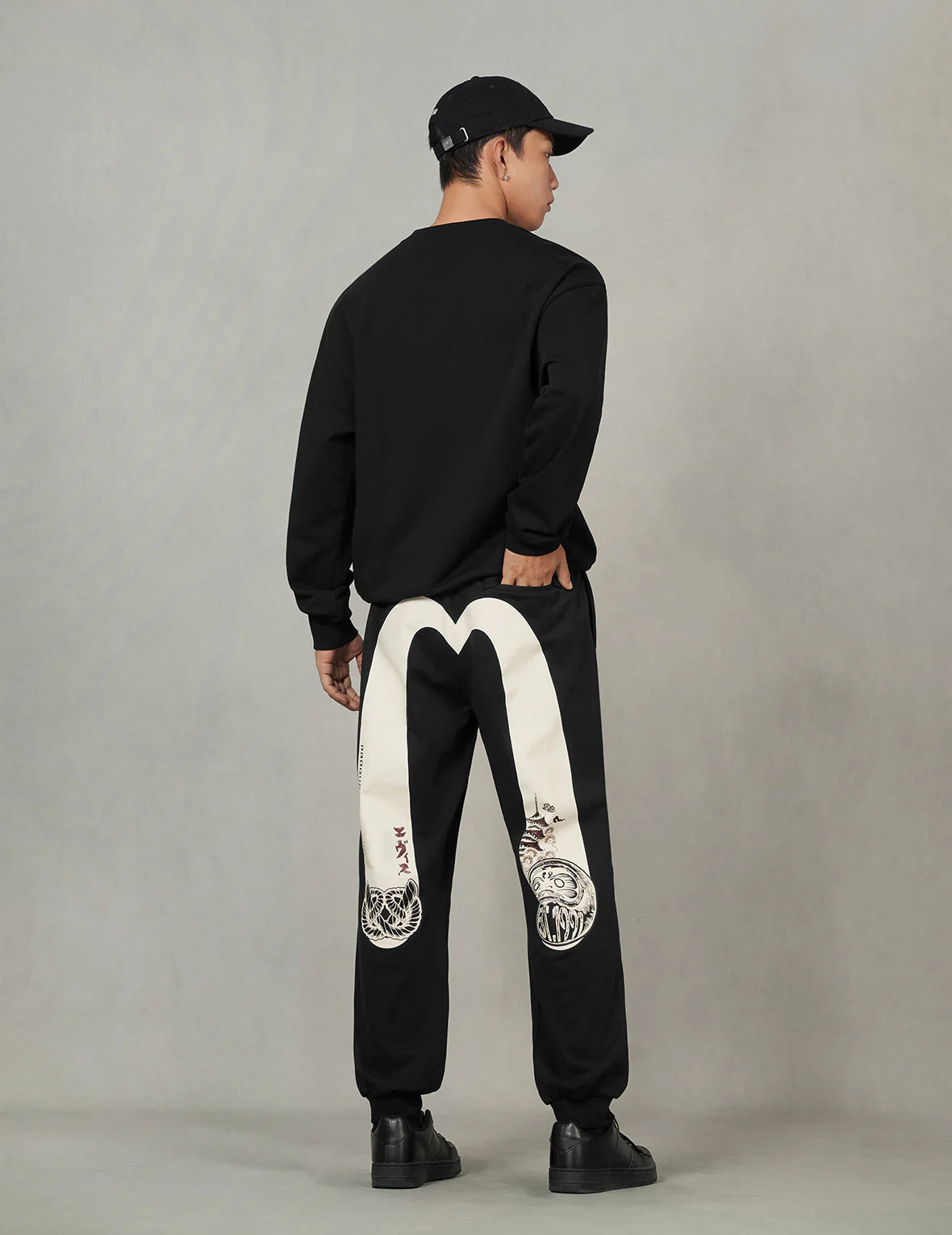 Daruma and Wheel of Wisdom Daicock Print Straight Fit Sweatpants - Image 6